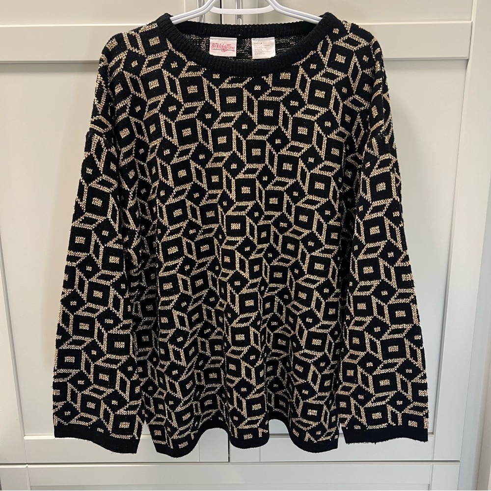VINTAGE Oversized Black and Metallic Gold Geometric Sweater Women's Size 40 (L)